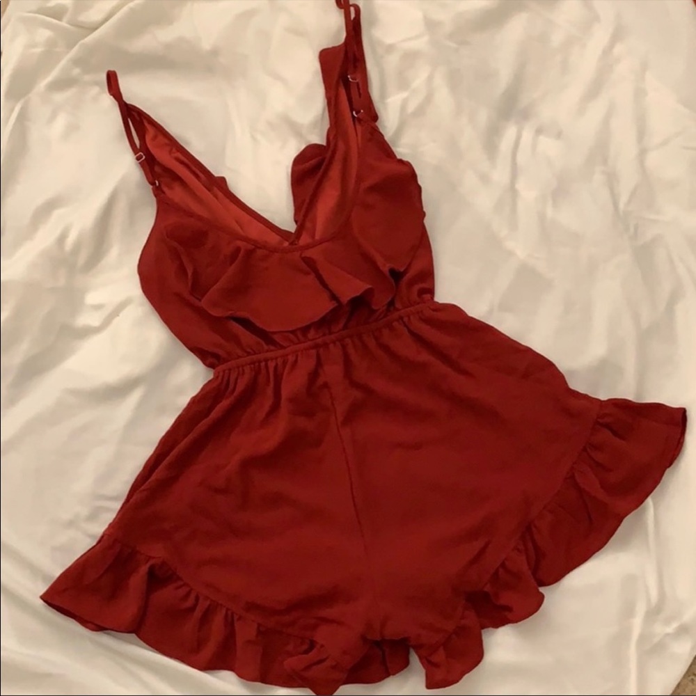 Rust Ruffle Romper by Reverse - Picture 4 of 8